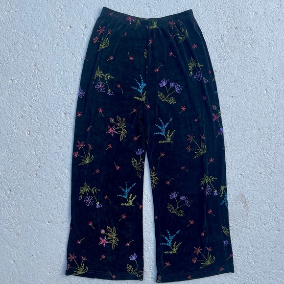 Vintage Pants - Vintage Floral Embroidered High Waisted Slacks Size Small